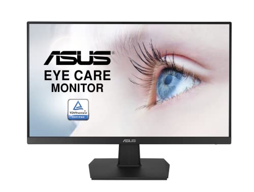 ASUS Eye Care VA24ECE | 24 Zoll Full HD Monitor |Rahmenlos, Flicker-Free, Blaulichtfilter, FreeSync | 75 Hz, 16:9 IPS Panel, 1920x1080 | USB-C Anschluss mit 15W, HDMI, Schwarz von ASUS