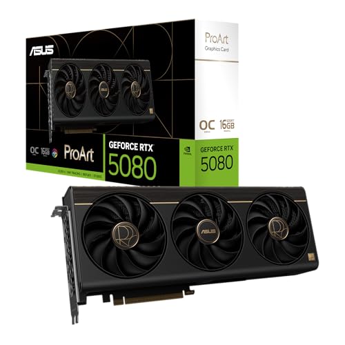 ASUS ProArt GeForce RTX 5080 16GB OC Edition GDDR7 Content Creation Grafikkarte (NVIDIA Blackwell, DLSS 4, Gaming, 2,5-Slot, PCIe 5.0, 1x USB-C, 1x HDMI 2.1b, 2x DisplayPort 2.1b, PROART-RTX5080-O16G) ASUS ProArt GeForce RTX 5080 16GB OC Edition GDDR7 Content Creation Grafikkarte (NVIDIA Blackwell, DLSS 4, Gaming, 2,5-Slot, PCIe 5.0, 1x USB-C, 1x HDMI 2.1b, 2x DisplayPort 2.1b, PROART-RTX5080-O16G) von ASUS