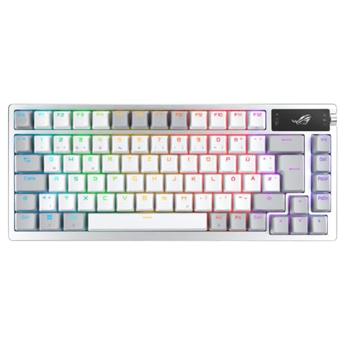 ASUS ROG Azoth White RGB Gaming-Tastatur (QWERTZ Layout, 75% Tastaturformfaktor, mechanische ROG NX-Switches, OLED-Display, Wireless mit Bluetooth, 2,4-GHz-RF, USB, Windows und MacOS-Modus, weiß) von ASUS