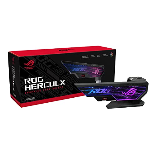 ASUS ROG Herculx Grafikkartenhalter (Stützhöhe 72-128 mm, Montage ohne Werkzeug, integrierte Wasserwaage, Aura Sync, Schwarz) von ASUS