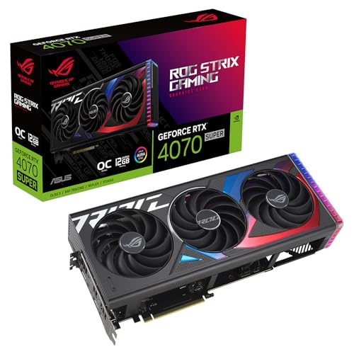 ASUS ROG STRIX GeForce RTX 4070 SUPER 12GB OC Edition GDDR6X Gaming Grafikkarte (Nvidia GeForce RTX4070 DLSS 3, PCIe 4.0, 2x HDMI 2.1a, 3x DisplayPort 1.4a, ROG-STRIX-RTX4070S-O12G-GAMING) von ASUS