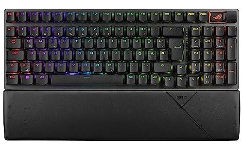 ASUS ROG Strix Scope II 96 Wireless mechanische Gaming Tastatur (ROG NX-Switches, Handballenablage, 4 GHz, Bluetooth, kabelgebunden, ROG Omni-Empfänger, Aura Sync RGB-Beleuchtung, DE QWERTZ-Layout) von ASUS