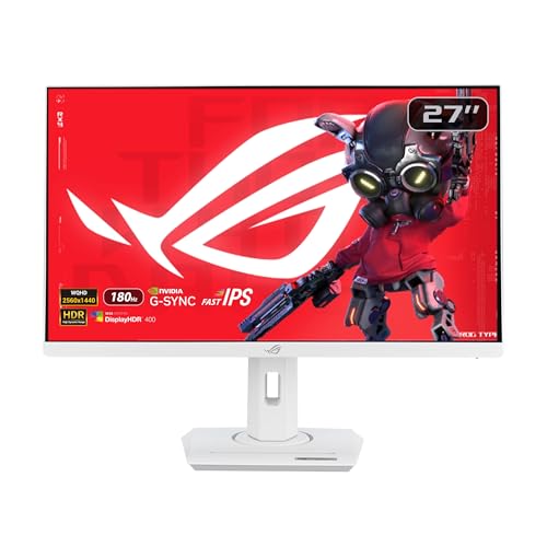 ASUS ROG Strix XG27ACS-W 27 Zoll Gaming Monitor (WQHD 2560x1440, 180Hz, 1ms GTG, Fast IPS, ELMB Sync, USB-C, G-Sync kompatibel, HDR, DisplayWidget, Stativanschluss) von ASUS
