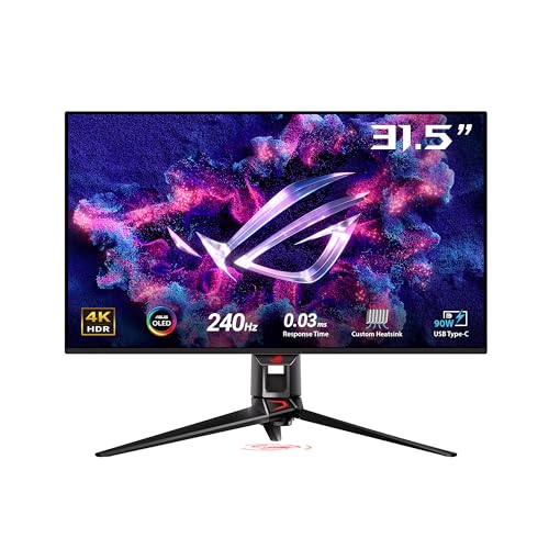 ASUS ROG Swift OLED PG32UCDM - 32 Zoll 4K UHD Gaming Monitor - 240 Hz, 0.03ms GtG, G-Sync, FreeSync, AdaptiveSync, 10-bit, DisplayHDR 400, QD - 16:9, 3840x2160, DP 1.4, HDMI 2.1, 90W USB-C, USB-Hub von ASUS