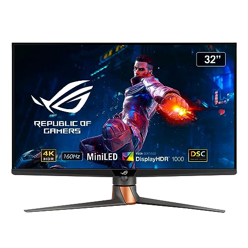 ASUS ROG Swift PG32UQXR - 32 Zoll 4K UHD Gaming Monitor - 160 Hz, 1ms GtG, Adaptive Sync, FreeSync, DisplayHDR 1000 - Fast-IPS FALD, Quantum Dot, 16:9, 3840x2160, DP, HDMI 2.1, USB-Hub, Schwarz von ASUS