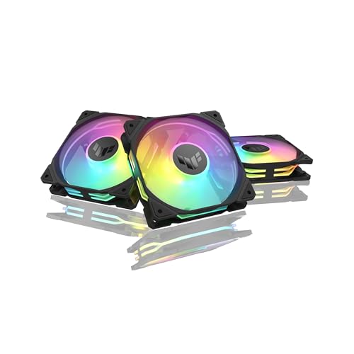 ASUS TUF Gaming TR120 ARGB Reverse Blade Black 3IN1 Gehäuselüfter 3er Pack (120mm PWM PC Lüfter, 2000 rpm, 2.75 mm H2O, 76,3 CFM Luftstrom, 16 einzeln adressierbare RGB-LEDs, schwarz) von ASUS