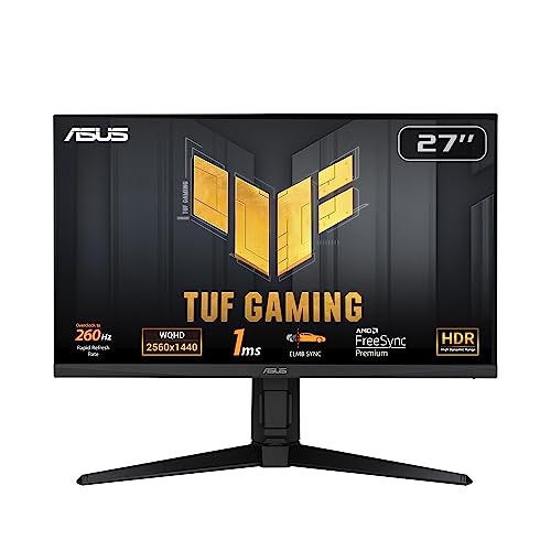 ASUS TUF Gaming VG27AQML1A - 27 Zoll WQHD Monitor - 260 Hz, 1ms GtG, G-Sync, FreeSync, Adaptive Sync, ELMB, GameFast, DisplayHDR 400 - Fast-IPS, 16:9, 2560x1440, USB, DP, HDMI, ergonomisch, Speaker von ASUS