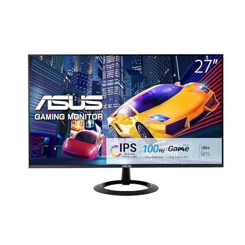 ASUS Eye Care VZ27EHF - 27 Zoll Full HD Monitor - Schlankes Design, Rahmenlos, Flicker-Free, Blaulichtfilter, Adaptive Sync - 100 Hz, 1ms MPRT, 16:9 IPS Panel, 1920x1080 - HDMI, Schwarz von ASUS