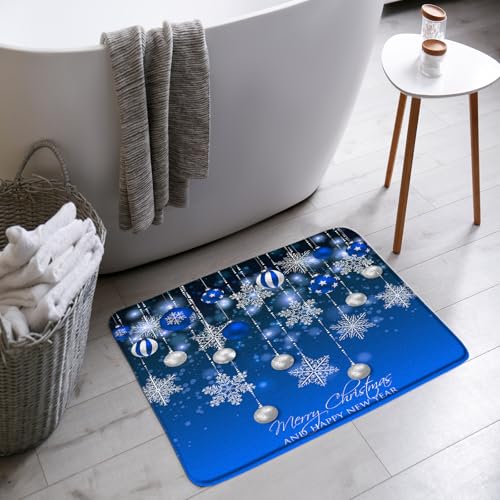 ASVEAS Badematte mit Aufschrift "Merry Christmas", blaue Weihnachtskugeln, Winter-Schneeflocke, silberfarben, 45,7 x 76,2 cm ASVEAS Badematte mit Aufschrift "Merry Christmas", blaue Weihnachtskugeln, Winter-Schneeflocke, silberfarben, 45,7 x 76,2 cm von ASVEAS
