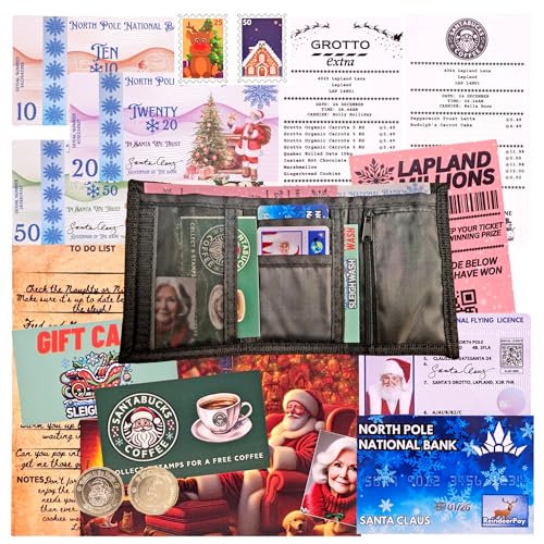 Santa's Lost Wallet Evidence Kit - Including an Actual Wallet - Magical Christmas Eve Set with Bank Card, Schlitten Flying License, North Pole Money, Loyalty Cards, Receipts & Many More Fun Surprises von ASVP Shop