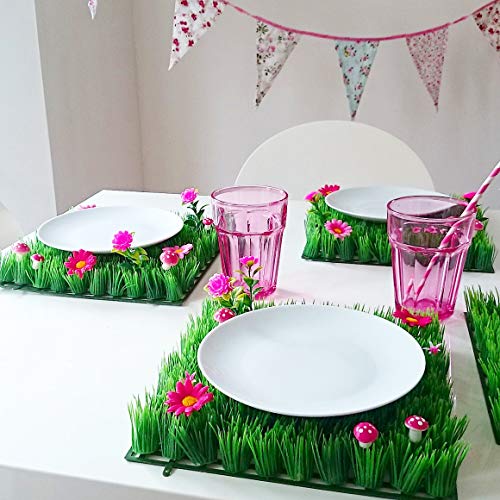Tischset mit künstlichem Gras - Set mit 4 Tischsets mit Blumen - perfekt für Alice im Wunderland Partyzubehör, Teeparty-Dekoration und Gartenpartys von ASVP Shop