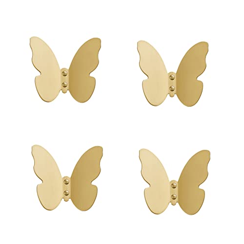 ASXSY Handtuchhaken Gebürstetes Gold Schmetterling Kleiderhaken Wandhaken Hakenleiste Messing Mantelhaken, Garderobenhaken für Küche, Büro, Bad, Schraubmontage,4 Pack von ASXSY