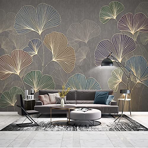 Fototapete 350x256 cm - 7 Streifen Ginkgo-Blatt Vlies Tapeten Wandtapete XXL Moderne Fototapeten Wanddeko Wandkunst Wohnzimmer Schlafzimmer Büro Flur Küche TV-Hintergrund Schmücken von ASXTY