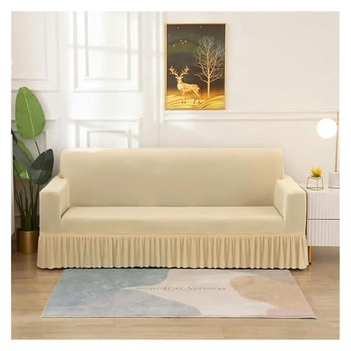 ASYBFLI 1/2/3/4-Sitzer, geometrischer, elastischer Sofarockbezug, Stretch-Spandex-Sesselbezüge for Wohnzimmer, verstellbare Sofabezüge(Beige,XLarge(235-300cm)) von ASYBFLI