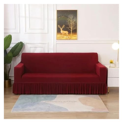 ASYBFLI 1/2/3/4-Sitzer, geometrischer, elastischer Sofarockbezug, Stretch-Spandex-Sesselbezüge for Wohnzimmer, verstellbare Sofabezüge(Burgundy,Medium(145-185cm)) von ASYBFLI