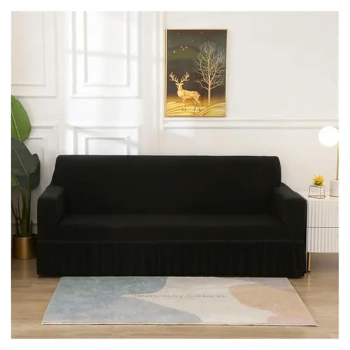 ASYBFLI 1/2/3/4-Sitzer, geometrischer, elastischer Sofarockbezug, Stretch-Spandex-Sesselbezüge for Wohnzimmer, verstellbare Sofabezüge(Schwarz,Medium(145-185cm)) von ASYBFLI