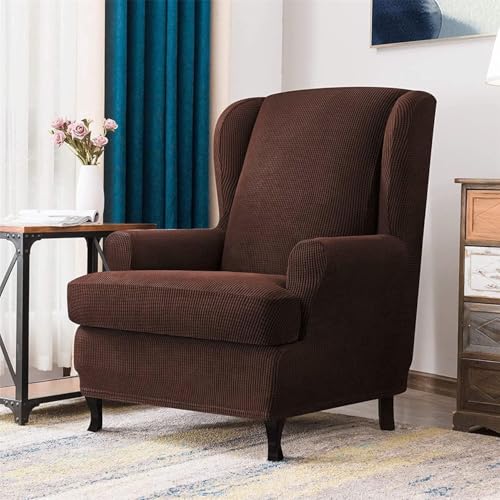 ASYBFLI 2-teiliger Stretch-Sofabezug, T-Kissen-Stuhlbezug, Rückenlehnen-Sessel-Sofabezug, Wohnzimmer-Ohrensessel-Sessel-Möbelschutzbezug(Brown) von ASYBFLI
