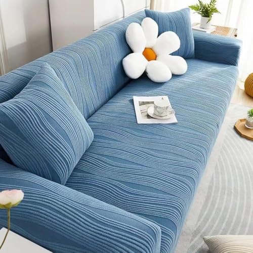 ASYBFLI Einteiliges Sofakissen Sofabezug Elastischer Sofabezug Weicher Jacquard-Samtstoff Waschbarer, langlebiger Möbelschutz(Blue,Four-seat Sofa 235~300cm) von ASYBFLI