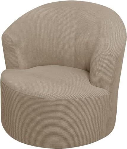ASYBFLI Hochelastischer Drehstuhlbezug Jacquard Drehstuhl Sofabezug Moderner Club Rundsesselbezug Stretch Drehstuhlbezug(Khaki) von ASYBFLI
