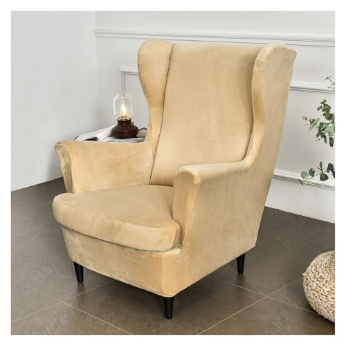 ASYBFLI Ohrensesselhussen aus Samt, Stretch, 2-teilige Stuhlhussen for die Rückenlehne, Ohrensesselhussen mit elastischem Boden for Ohrensessel im Wohnzimmer und Schlafzimmer(Creamy) von ASYBFLI