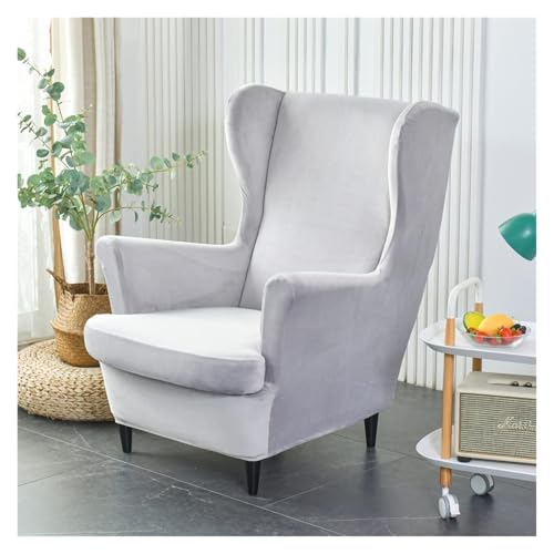 ASYBFLI Ohrensesselhussen aus Samt, Stretch, 2-teilige Stuhlhussen for die Rückenlehne, Ohrensesselhussen mit elastischem Boden for Ohrensessel im Wohnzimmer und Schlafzimmer(Light Grey New) von ASYBFLI