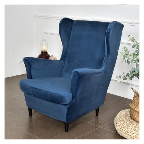 ASYBFLI Ohrensesselhussen aus Samt, Stretch, 2-teilige Stuhlhussen for die Rückenlehne, Ohrensesselhussen mit elastischem Boden for Ohrensessel im Wohnzimmer und Schlafzimmer(Navy) von ASYBFLI