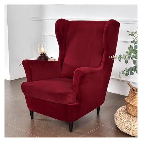 ASYBFLI Ohrensesselhussen aus Samt, Stretch, 2-teilige Stuhlhussen for die Rückenlehne, Ohrensesselhussen mit elastischem Boden for Ohrensessel im Wohnzimmer und Schlafzimmer(Red Wine) von ASYBFLI