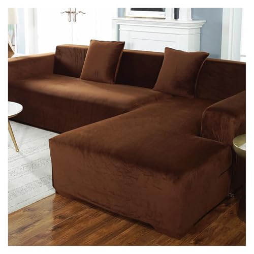 ASYBFLI Samt-Schonbezug for Chaiselongue in L-Form, elastischer Sofabezug for Haustier- und Kindermöbel(Brown,1seat) von ASYBFLI