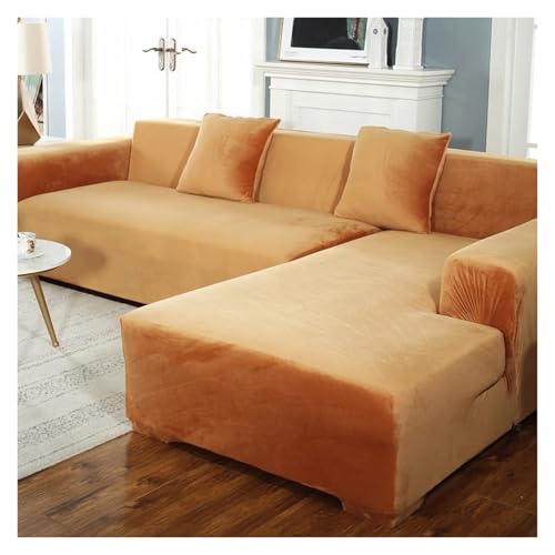 ASYBFLI Samt-Schonbezug for Chaiselongue in L-Form, elastischer Sofabezug for Haustier- und Kindermöbel(Dark Brown,2seat) von ASYBFLI