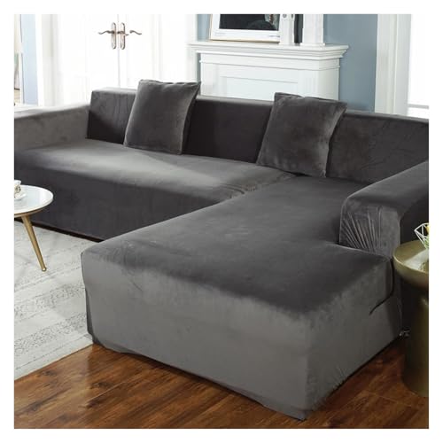ASYBFLI Samt-Schonbezug for Chaiselongue in L-Form, elastischer Sofabezug for Haustier- und Kindermöbel(Dark Gray,2seat) von ASYBFLI