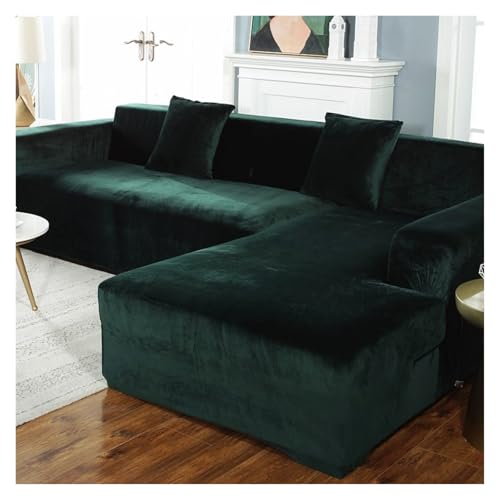 ASYBFLI Samt-Schonbezug for Chaiselongue in L-Form, elastischer Sofabezug for Haustier- und Kindermöbel(Dark Green,1seat) von ASYBFLI