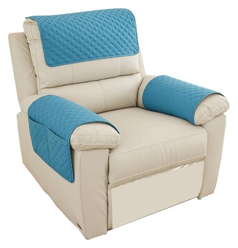 ASYBFLI Sesselbezug, 1~3 Sitzer Sofa Kopfstützenbezug mit Taschen Rutschfester Sesselbezug, Liegestuhl Schonbezug, Möbelschutzbezug,(Sky Blue,4 pcs for 2 Seats) von ASYBFLI