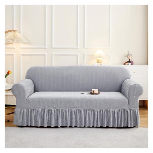 ASYBFLI Stretch-Sofabezug, Schonbezug, universeller Chenille-Couchbezug mit Rock, waschbarer Möbelschutz, Schlafsofabezug(Gray,3 Seater) von ASYBFLI