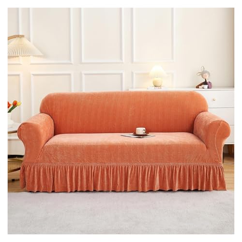 ASYBFLI Stretch-Sofabezug, Schonbezug, universeller Chenille-Couchbezug mit Rock, waschbarer Möbelschutz, Schlafsofabezug(Orange,2 Seater) von ASYBFLI