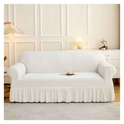 ASYBFLI Stretch-Sofabezug, Schonbezug, universeller Chenille-Couchbezug mit Rock, waschbarer Möbelschutz, Schlafsofabezug(White,4 Seater) von ASYBFLI