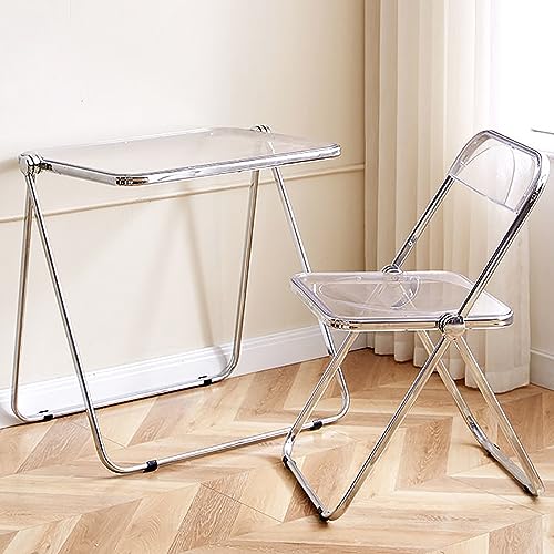 ASYHONG 2-in-1 Moderne Faltbare Acryl-TV-Tabletttisch & Stuhlset | Vielseitiger Faltbarer Schreibtisch & Stuhl für Wohnzimmer Schlafzimmer Küche & Patio | Chick Kleiner Couchtisch für einfache von ASYHONG