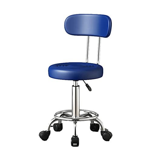 ASYHONG ACK Support für Home Office Desk Black Verstellbarer Schwenkhocker mit Rädern und Fußruhe für Tattoo Studio Beauty Salon Spa Pu Leder Rolling Stuhl für Arbeit Massage Maniküre, Blau KeYJ von ASYHONG