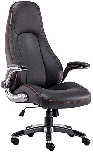 ASYHONG Boss Office Stuhl Chef Office Products High Rücken Leder und Stuhl gebogener Kissen Computerstuhl, Neigungsmechanismus, Schwenkarme/einfach zu lagern, schwarz, schwarz KeYJ von ASYHONG