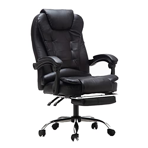 ASYHONG Bürostuhl, PU -Leder -Computerstuhl, ergonomischer Spielstuhl mit einziehbarer Fußstütze, Kopfstütze -Fußstütze, Lumbalunterstützung Einstellbarer Höhenschwenkschreiberstuhl KeYJ von ASYHONG