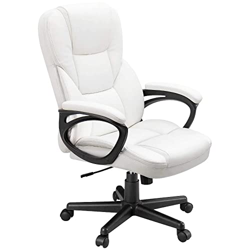ASYHONG Einstellbarer PU -Leder -Schreibtischstuhl mit gepolsterten Armländern und lumbaler Stuhlstuhl für den Executive Office Stuhl Stuhl für Männer Frauen (Bianco) KeYJ von ASYHONG