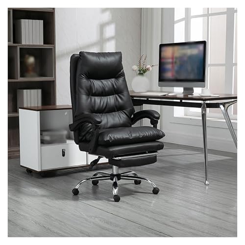 ASYHONG Ergonomic Executive Office Stuhl mit Fußruhe großer und hoher PU -Leder -Schreibtischstuhl mit Rädern hochrücken für Komfort und Unterstützung Grau, BlackOne Größe KeYJ von ASYHONG