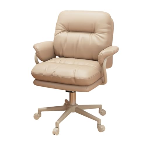 ASYHONG Ergonomic Home Office Stuhl mit Armlehnen Einstellbarer Höhe Computer Schreibtisch Stuhl Bequeme Schwenkstuhl für Lernen und Schlafzimmer braune Schwarze Beine, Beigewhite -Beine KeYJ von ASYHONG