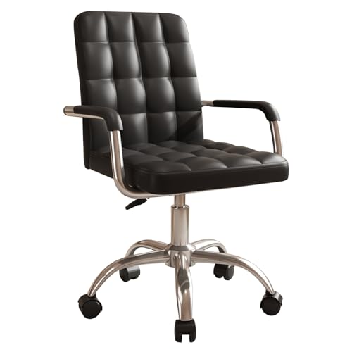 ASYHONG Ergonomic Mid Back Drehstuhl mit Verstellbarer Höhe weiche Kunstlederräder und Armlehnen für Home Office Wohnzimmer Schlafzimmer Grau, BlackOne Größe KeYJ von ASYHONG
