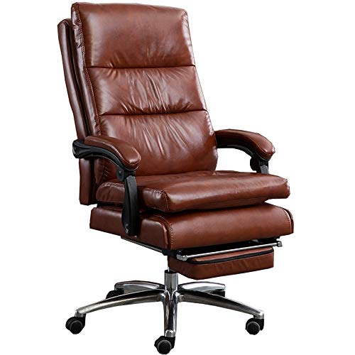 ASYHONG Ergonomische Führungsrinke liegende Computerstuhl mit Fußstütze Dicke Polsterung und segmentierte Rücken -Rücken -Leder -Office -Stuhl zur vollständigen Entspannung, Brown, Brown KeYJ von ASYHONG