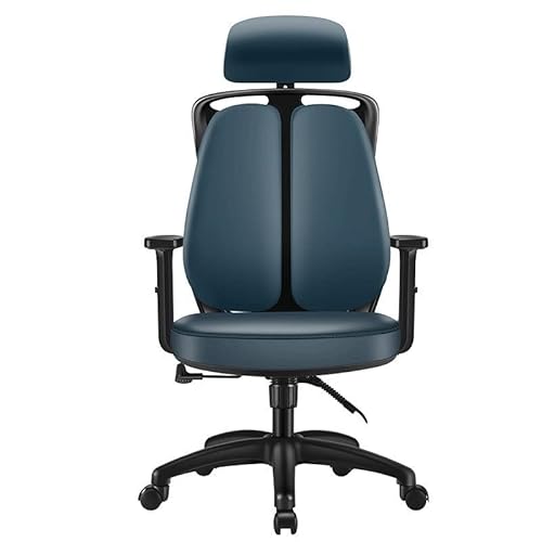 ASYHONG Klassischer Leder -Manager -Stuhl hoher ergonomischer Bürostuhl mit hoher Rückenlehre bequemer Bürokorient mit gepolsterten Armlehnen für die Arbeitsstudie (Azul) KeYJ von ASYHONG