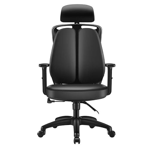 ASYHONG Klassischer Leder -Manager -Stuhl hoher ergonomischer Bürostuhl mit hoher Rückenlehre bequemer Bürorestuhl mit gepolsterten Armlehnen für die Arbeitsstudie (Neger) KeYJ von ASYHONG