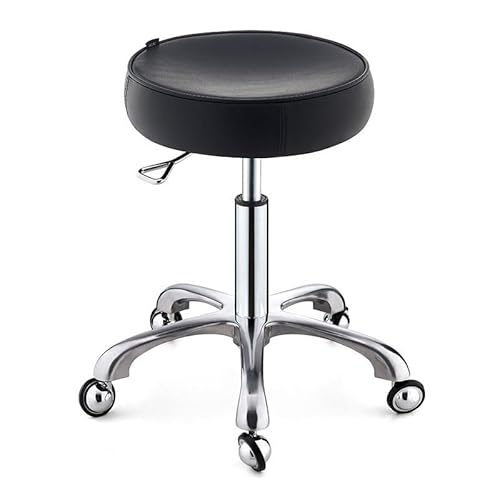 ASYHONG Leder -Spa -Hocker mit Rädern Height Verstellbarer Drehhocker für Salonküche und Büro -Low -Profil -Stuhl für Komfort und Mobilität, Black1 KeYJ von ASYHONG