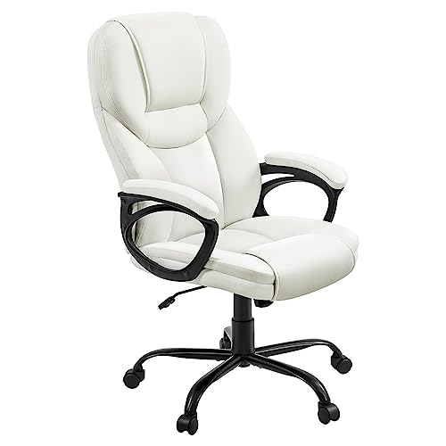 ASYHONG Luxury Executive Office Chair Ergonomic Leder Boss Business Chair Einstellbarer Höhe drehbarer Computerspielstuhl für Live -Streaming (Bianco) KeYJ von ASYHONG