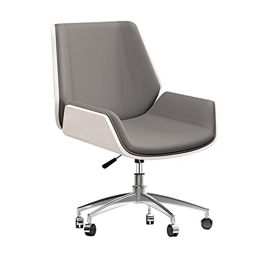 ASYHONG Mid Back Office Stuhl mit Rädern Ergonomischer Schwenk Computerstuhl mit Armen Verstellbarer Höhe Task Stuhl Leder Sessel mit Aluminiumlegierung Füße Creme Farbe, grau KeYJ von ASYHONG