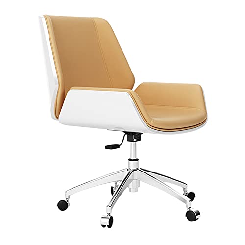 ASYHONG Mittlerer Back -Office -Stuhl mit Rädern Ergonomischer Schwenk Computerstuhl mit Armen Verstellbarer Höhe Task Stuhl Leder Sessel mit Aluminiumlegierung Füße Creme Farbe, Gelb KeYJ von ASYHONG